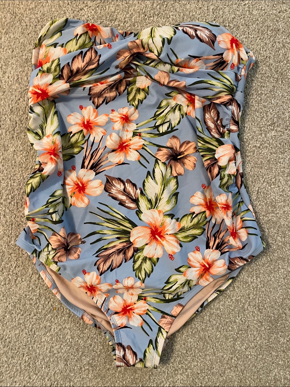 Isabel Maternity Strapless One-Piece Swimsuit - Light Blue Tropical Print size M